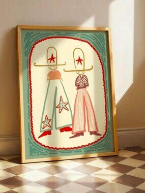 Cowboys Illustration Print, Southwestern Western Decor